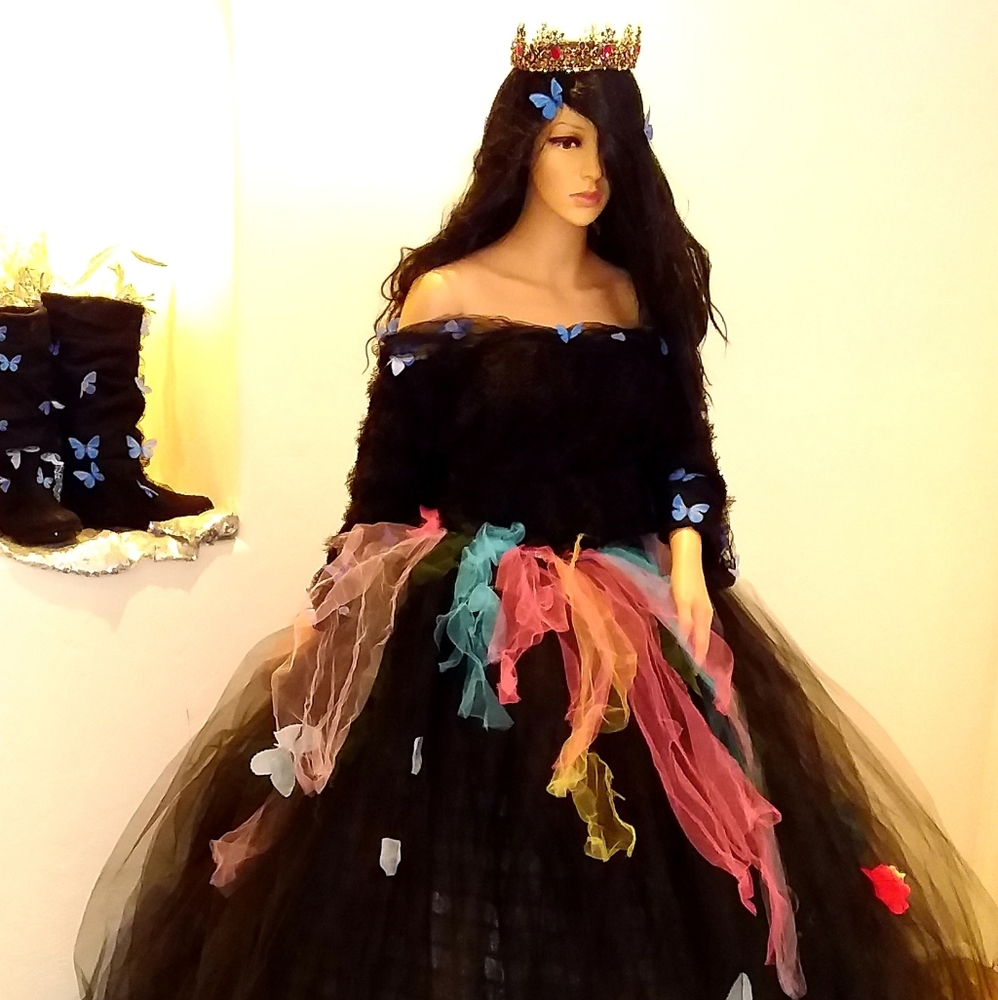 "BRANWYN" Black Butterfly Woodland Wedding Sweater Ballgown Set